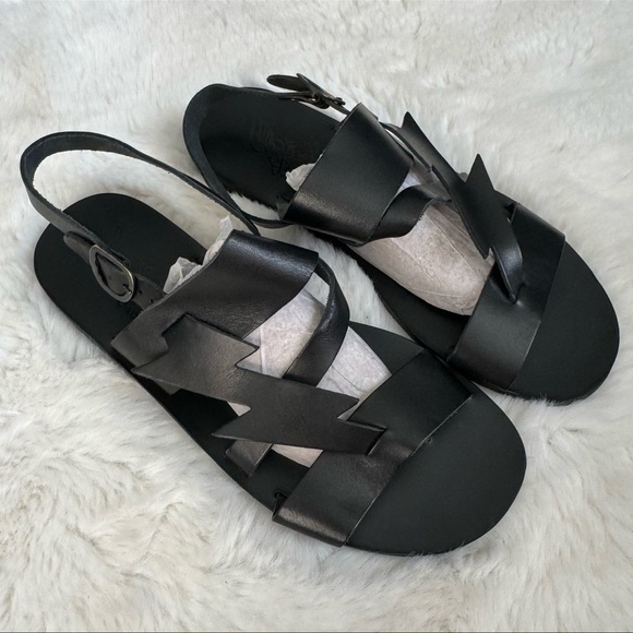 Ancient Greek Sandals Lightening Bolt Black Leather Gladiator Sandals Size 41 - Picture 8 of 10